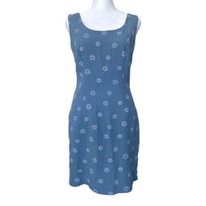 Vintage 90s Blue Floral Sleeveless A-Line Dress